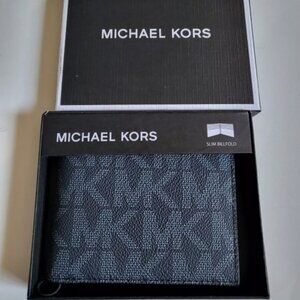 MICHAEL KORS Men's Wallet SIGNATURE MK Logo Blue LEATHER BRAND-NEW w/tags/box
